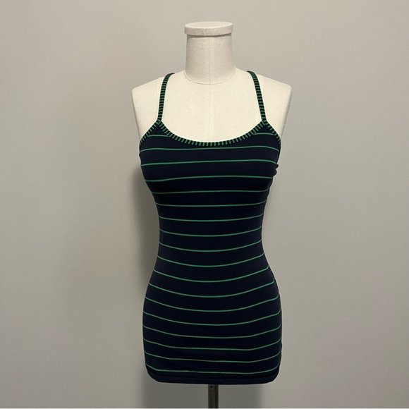 Lululemon Power Y Tank Top Stripe Green Bean Inkwell Navy - Picture 5 of 14